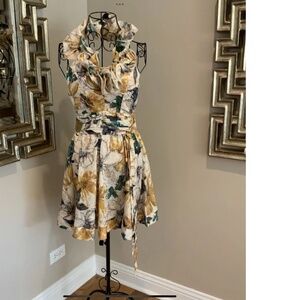 Marineblu Belted Floral Ruffle Halter Dress ~M